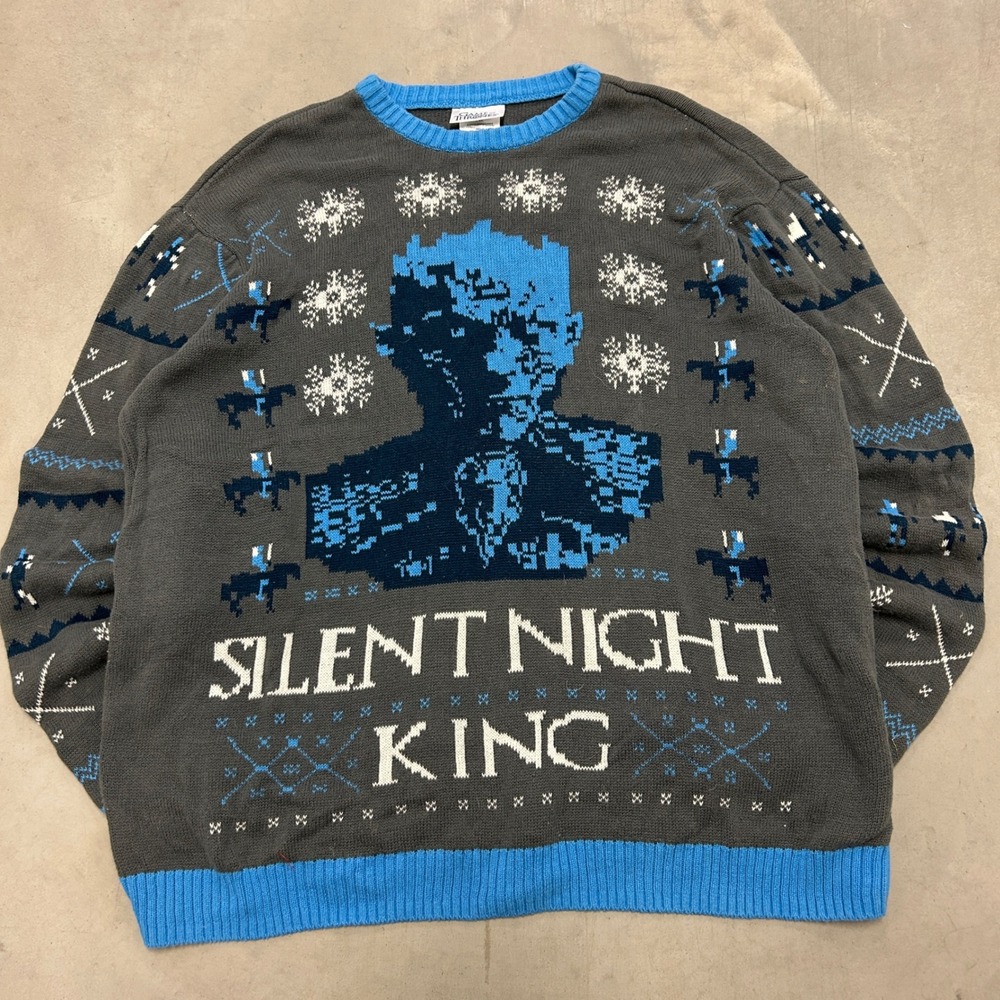 Game of Thrones Silent Night King Holiday Sweater Mens Grey Blue XL RN77272